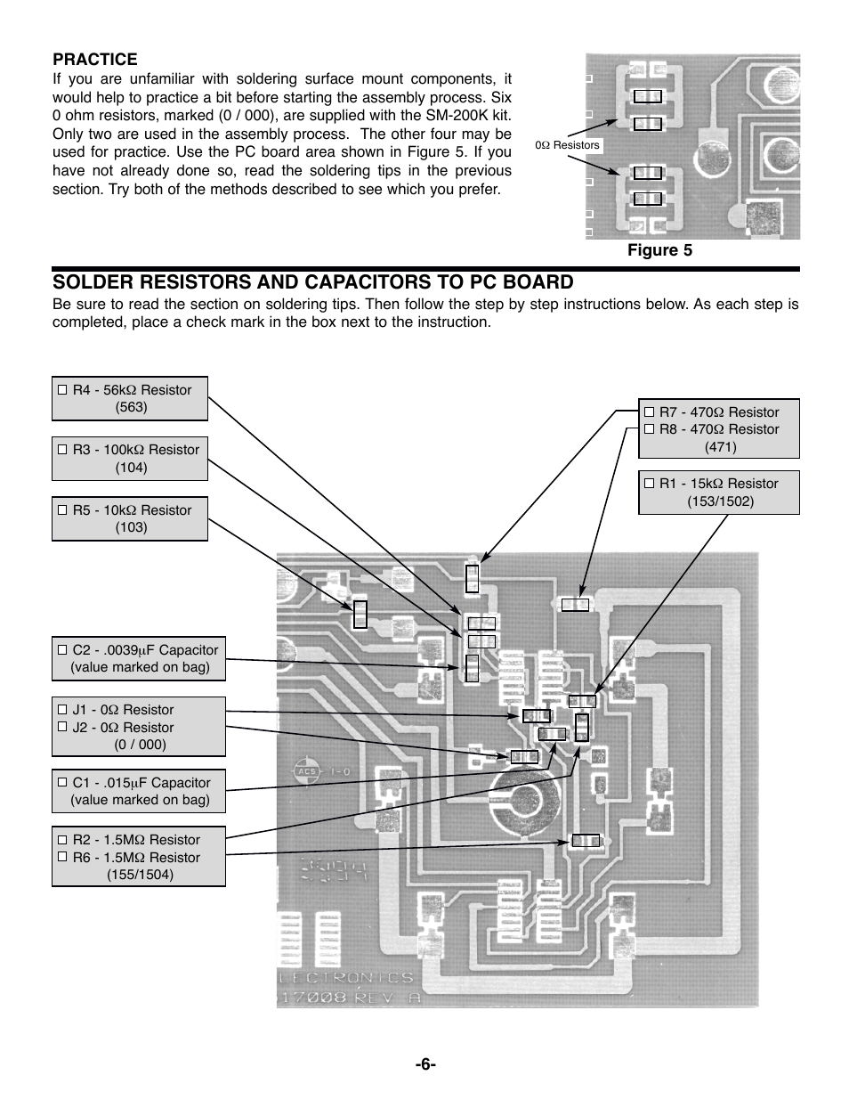 Solder resistors and capacitors to pc board | Elenco Surface Mount Technology Kit User Manual | Page 7 / 12