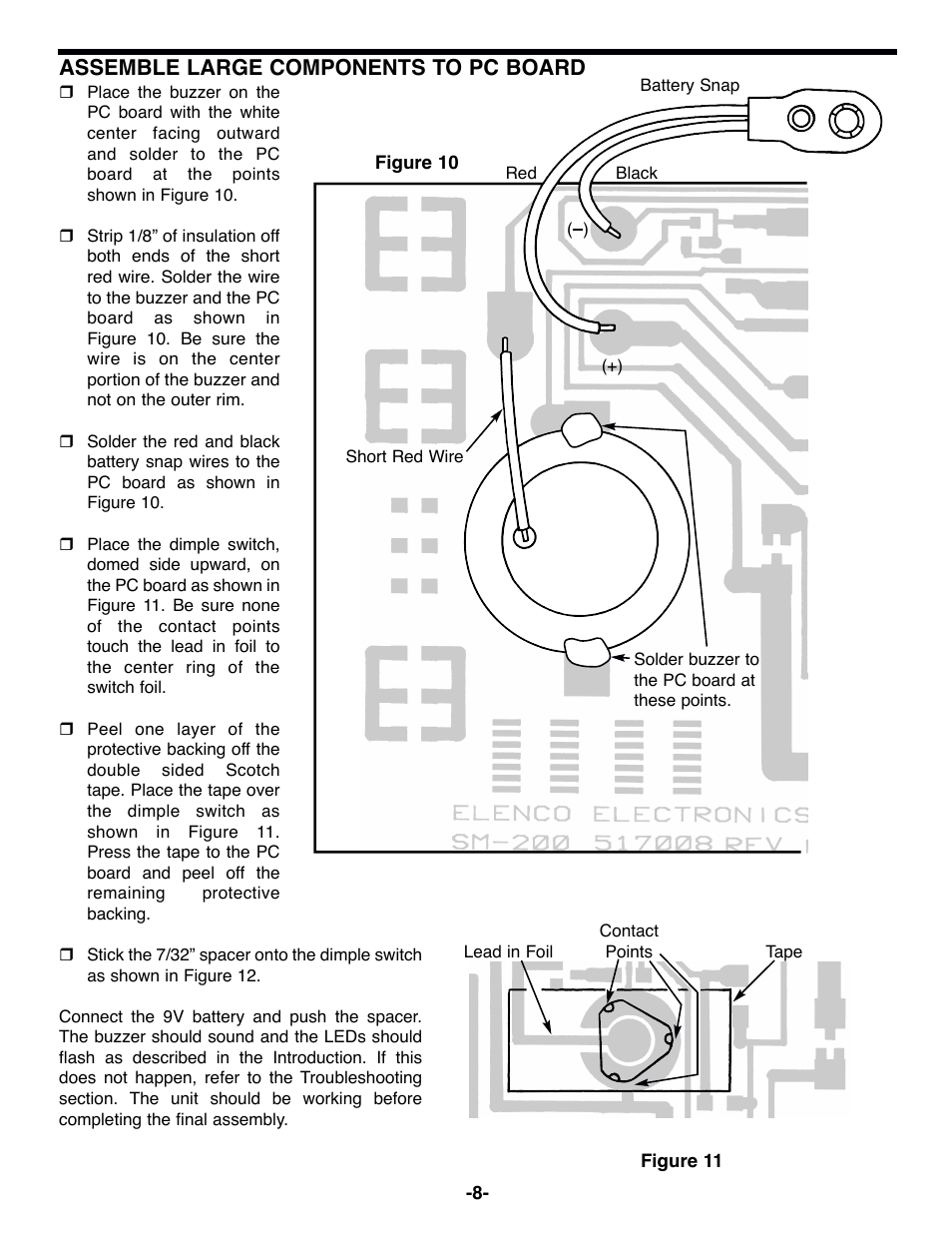 Assemble large components to pc board | Elenco Surface Mount Technology Kit User Manual | Page 9 / 12