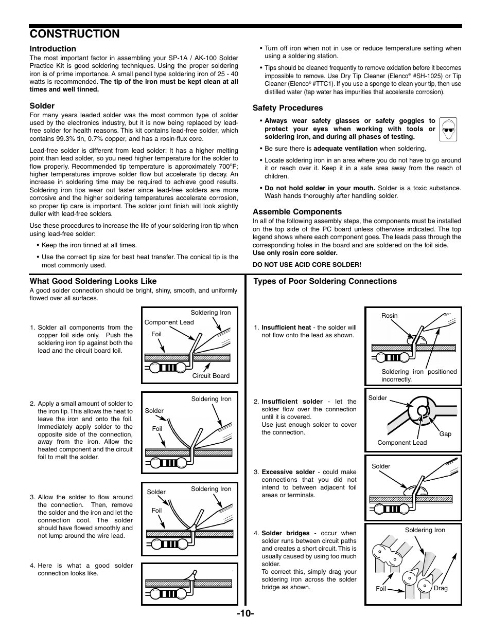 Construction | Elenco Practical Soldering Project Kit User Manual | Page 11 / 16