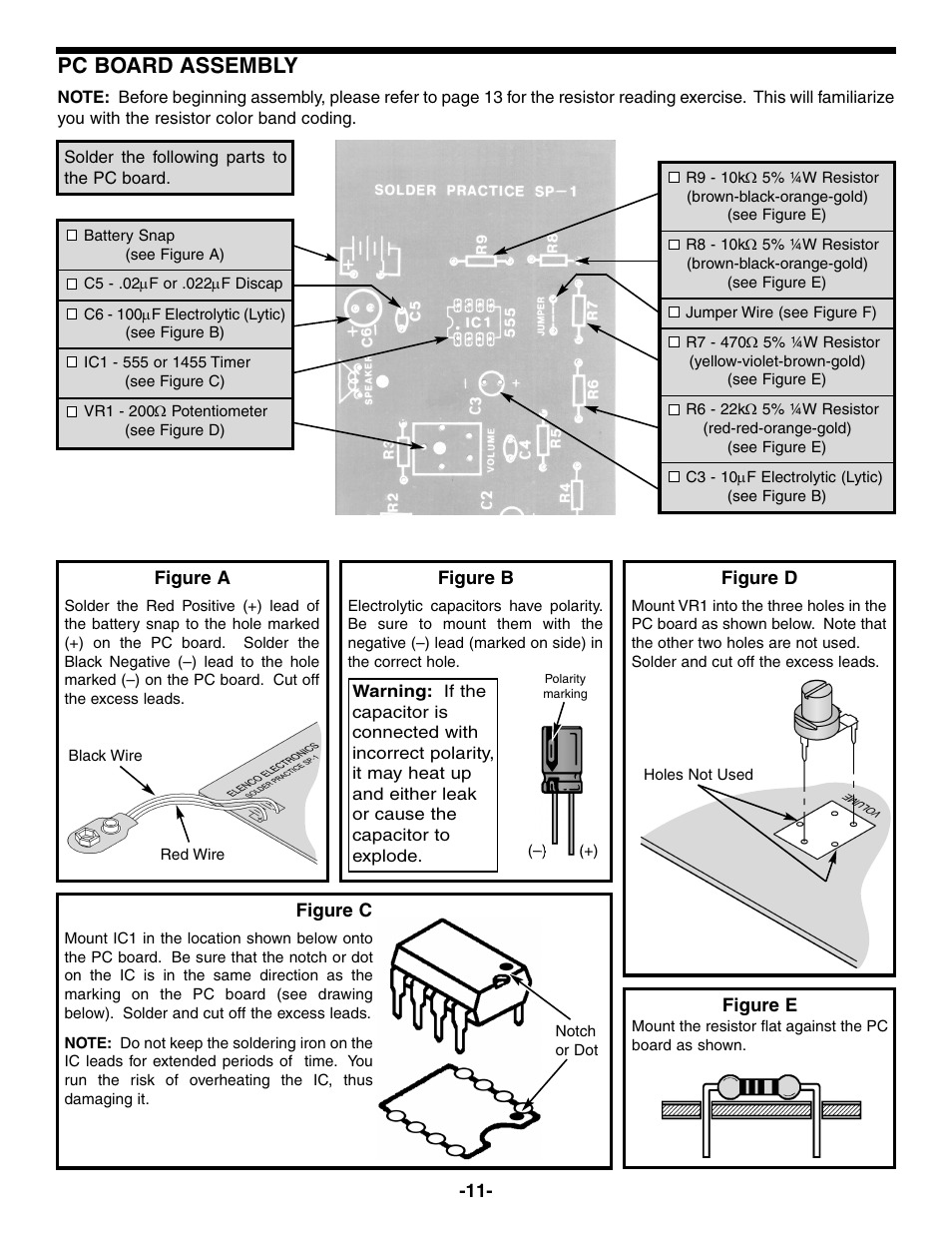 Pc board assembly | Elenco Practical Soldering Project Kit User Manual | Page 12 / 16