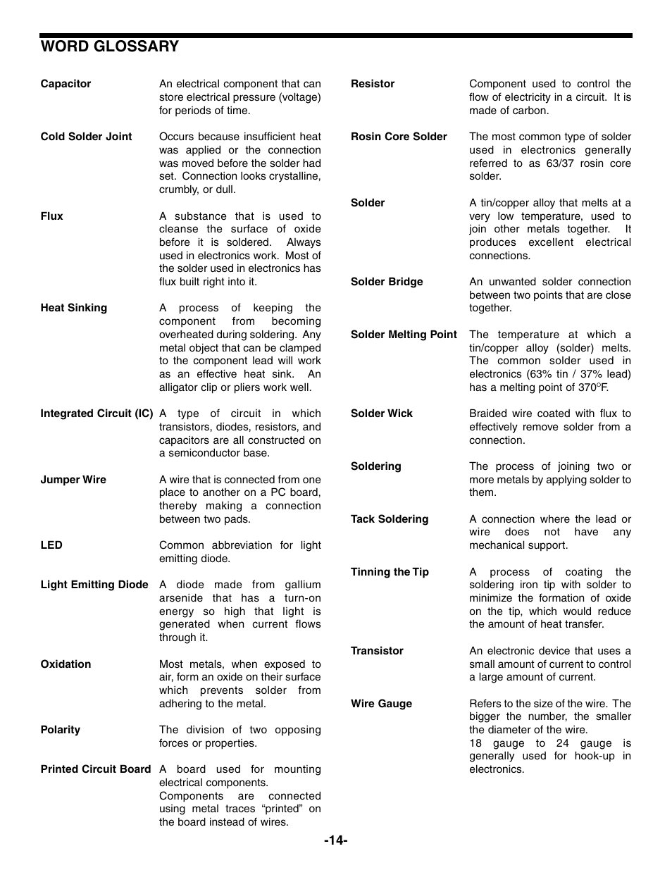 Word glossary | Elenco Practical Soldering Project Kit User Manual | Page 15 / 16