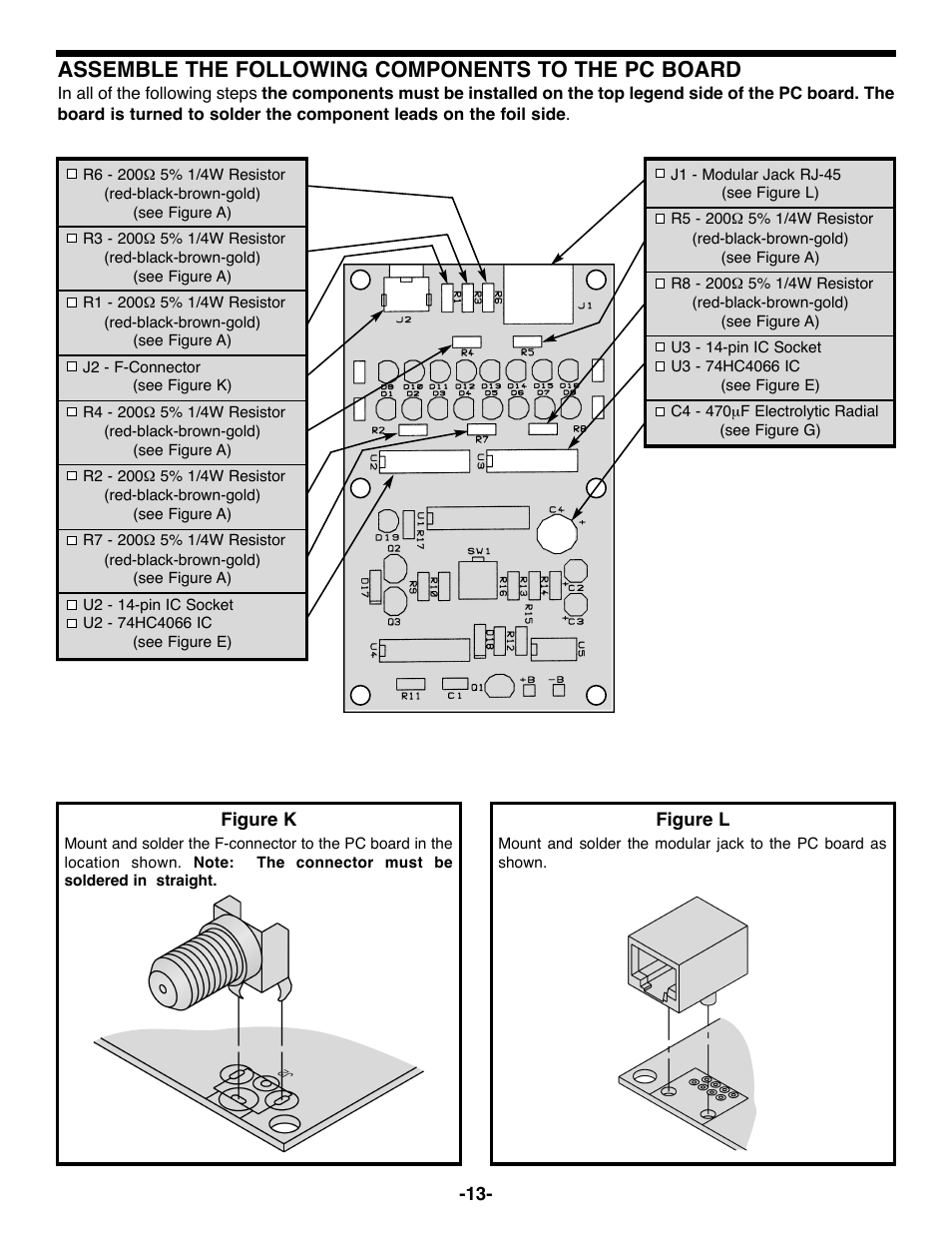 Assemble the following components to the pc board | Elenco DataCom Tester Kit User Manual | Page 14 / 28