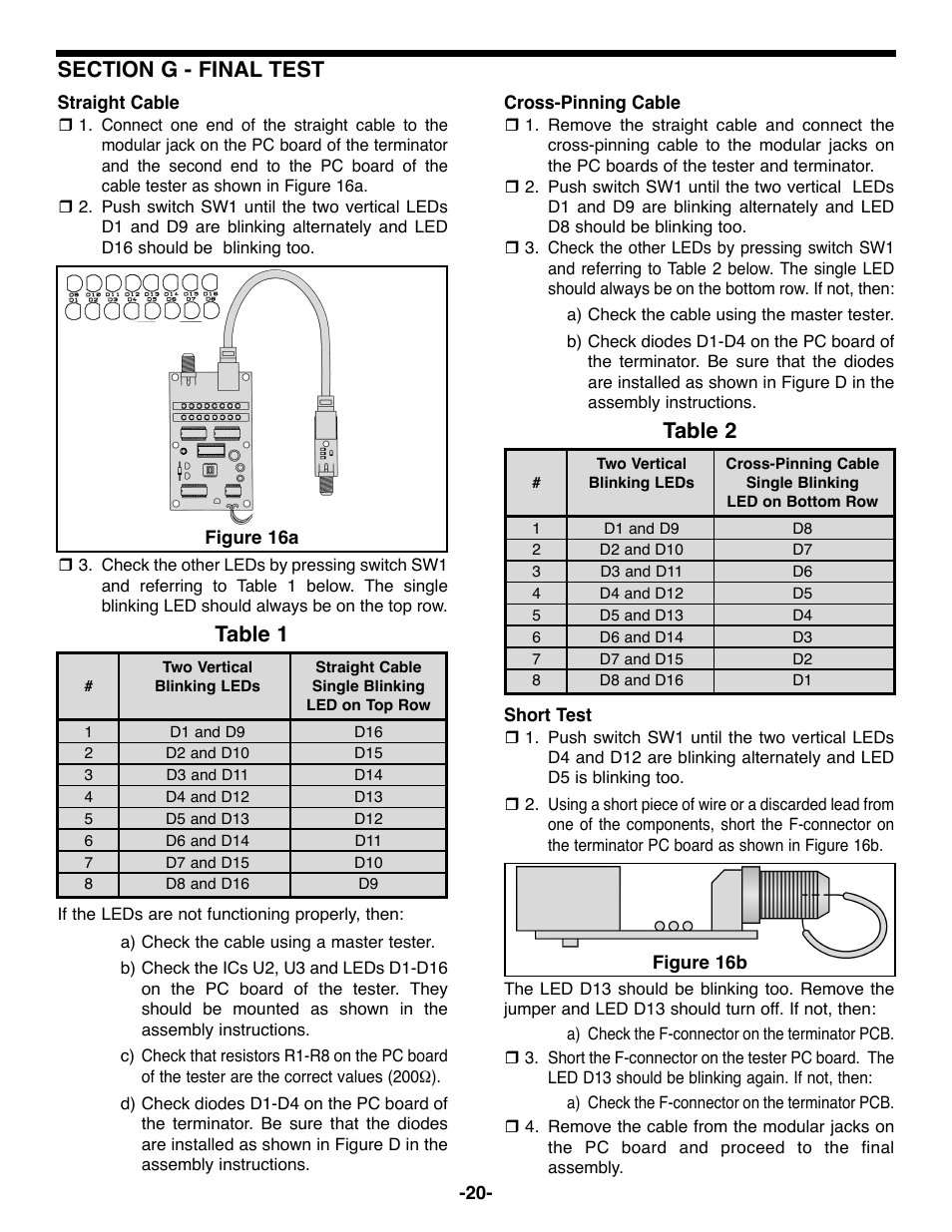 Table 1 table 2 | Elenco DataCom Tester Kit User Manual | Page 21 / 28