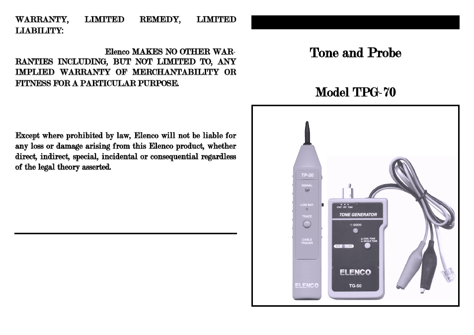 Elenco Tone Generator / Probe Set User Manual | 4 pages