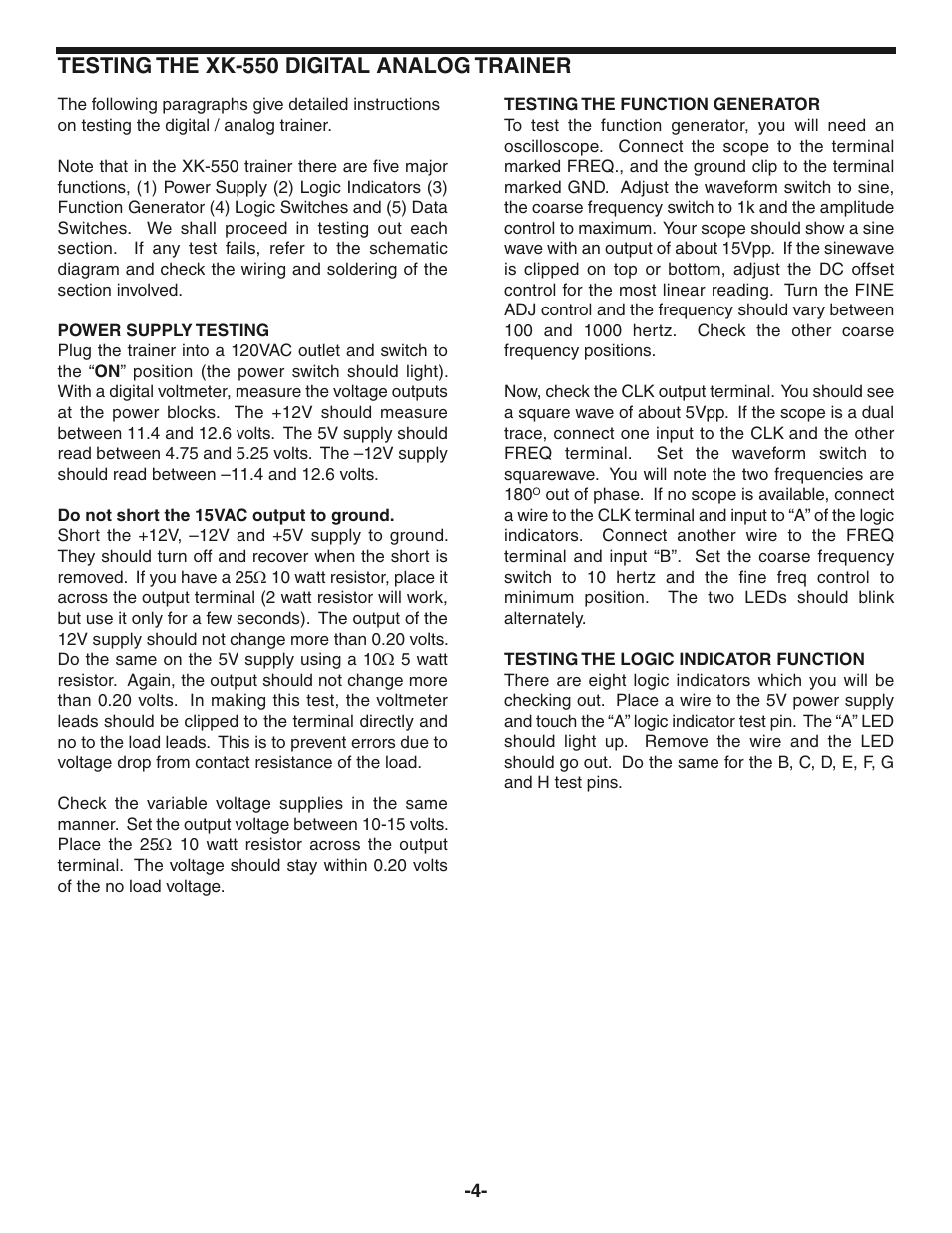 Testing the xk-550 digital analog trainer | Elenco Digital / Analog Trainer in Case User Manual | Page 5 / 16