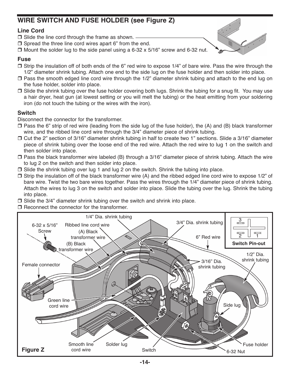 Wire switch and fuse holder (see figure z) | Elenco Deluxe Digital / Analog Trainer with Tools Kit Version User Manual | Page 15 / 52