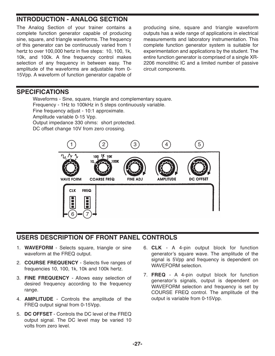 Specifications | Elenco Deluxe Digital / Analog Trainer with Tools Kit Version User Manual | Page 28 / 52