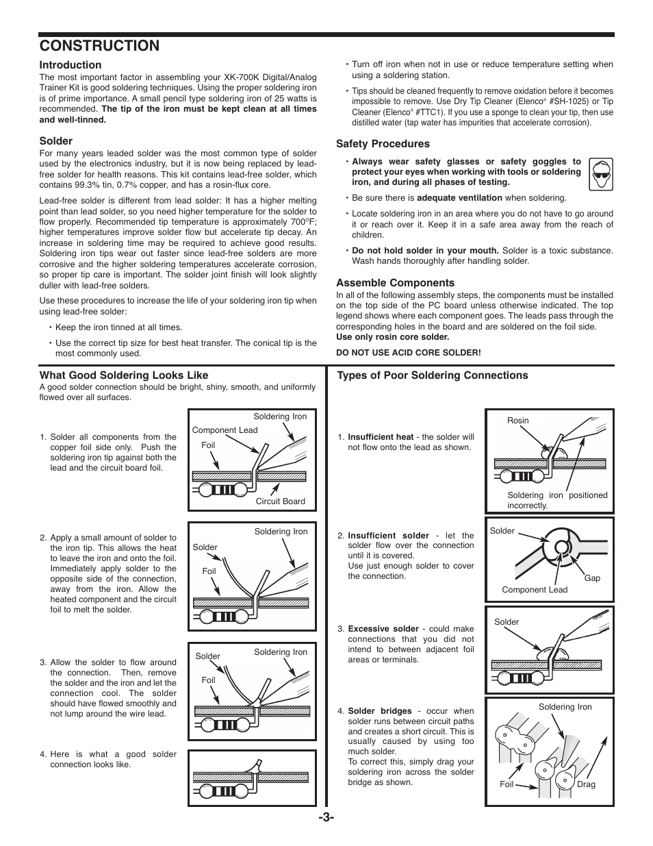 Construction | Elenco Deluxe Digital / Analog Trainer with Tools Kit Version User Manual | Page 4 / 52