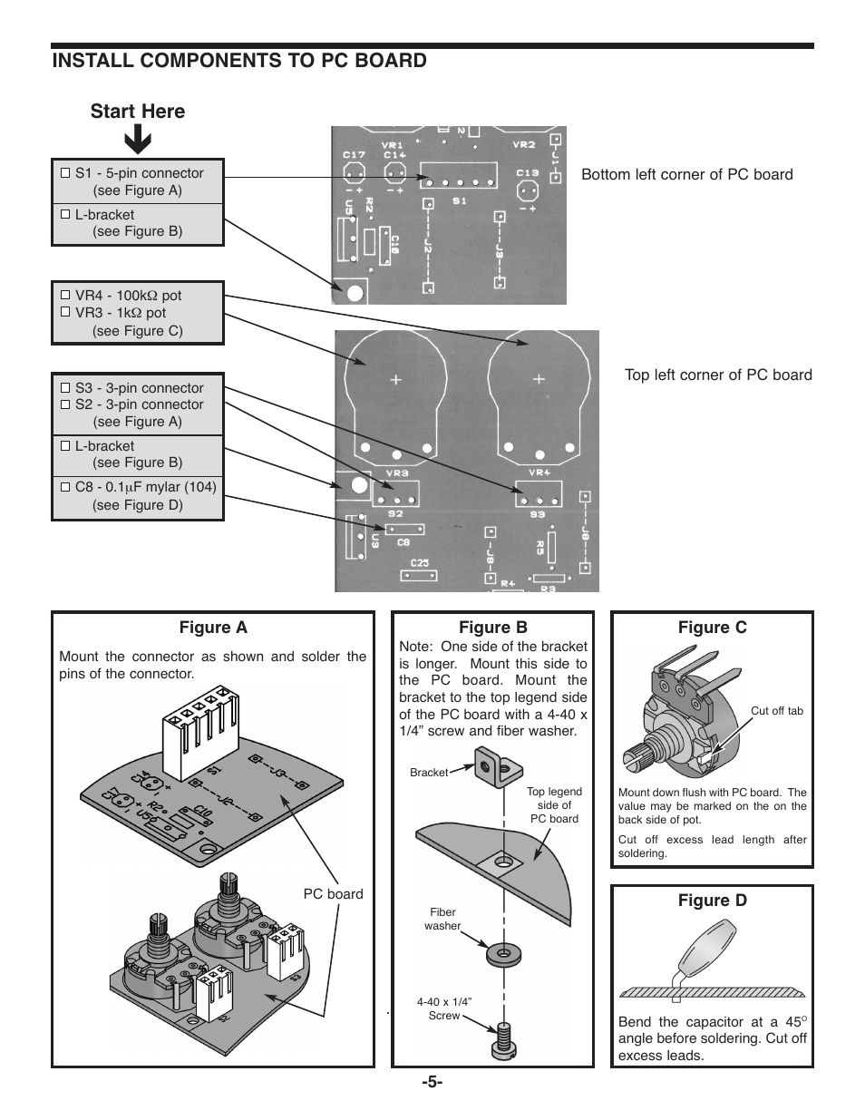 Install components to pc board start here | Elenco Deluxe Digital / Analog Trainer with Tools Kit Version User Manual | Page 6 / 52