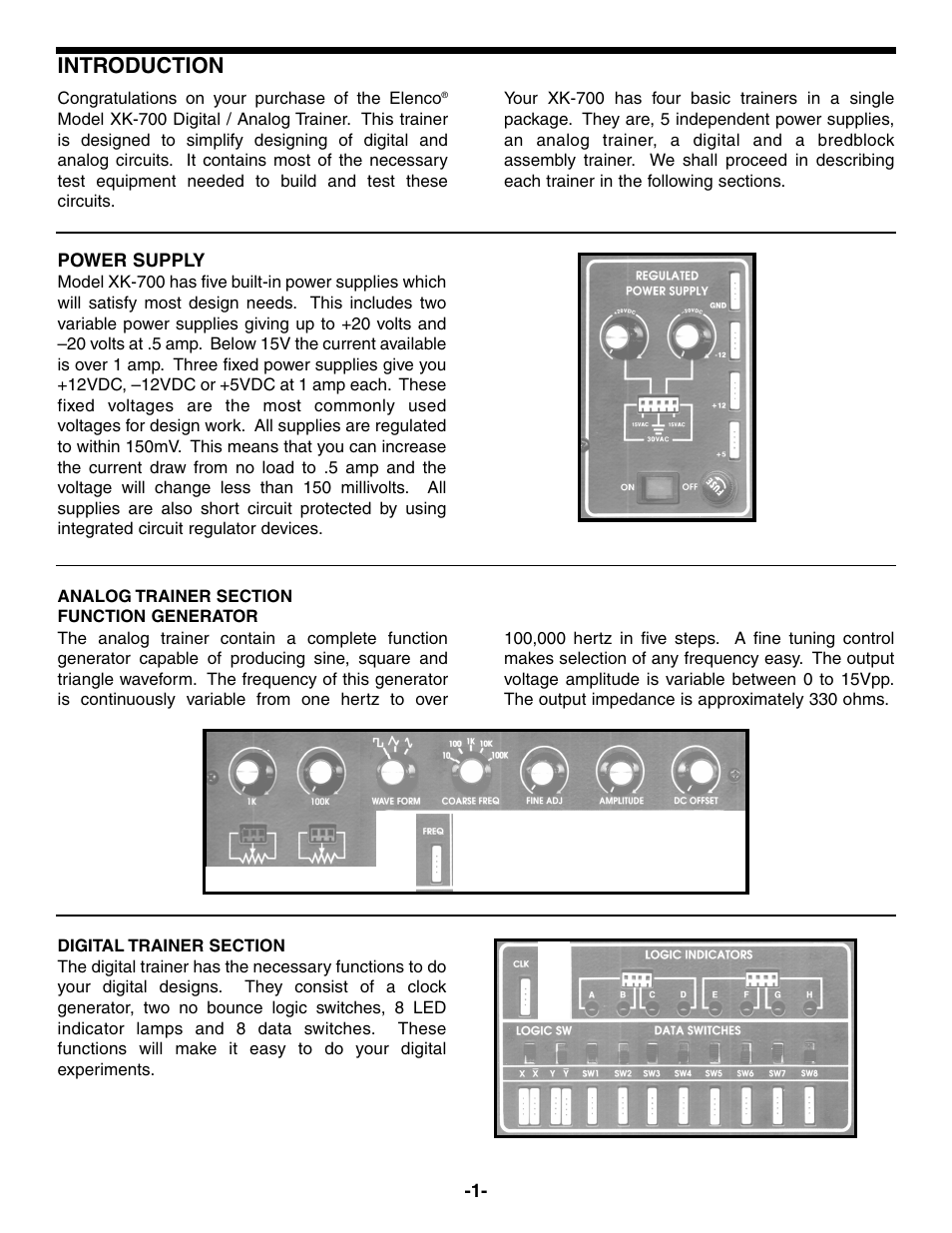 Introduction | Elenco Deluxe Digital / Analog Trainer with Tools User Manual | Page 2 / 16