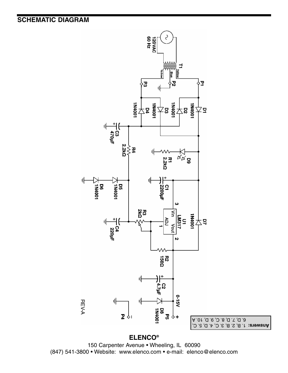 Elenco, Schematic diagram | Elenco Variable Voltage Power Supply Kit User Manual | Page 12 / 12