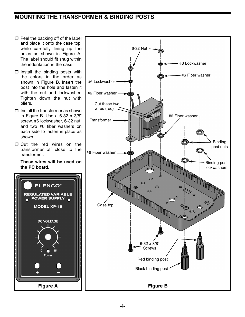 Mounting the transformer & binding posts | Elenco Variable Voltage Power Supply Kit User Manual | Page 5 / 12