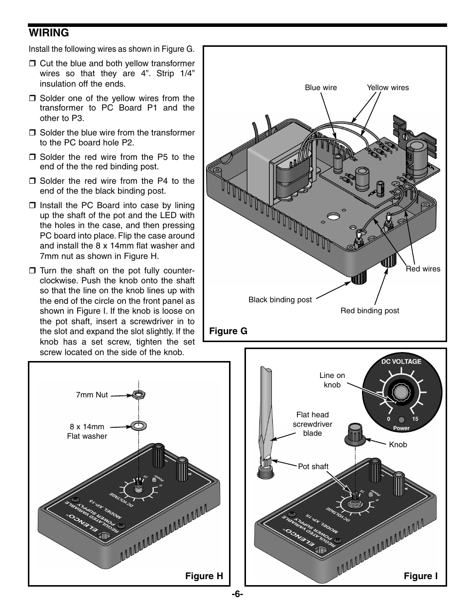 Wiring | Elenco Variable Voltage Power Supply Kit User Manual | Page 7 / 12