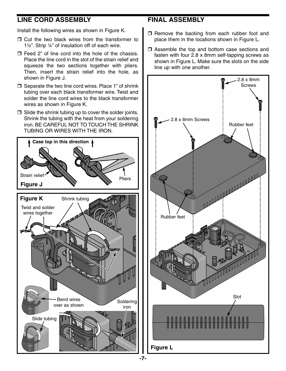 Line cord assembly, Final assembly | Elenco Variable Voltage Power Supply Kit User Manual | Page 8 / 12