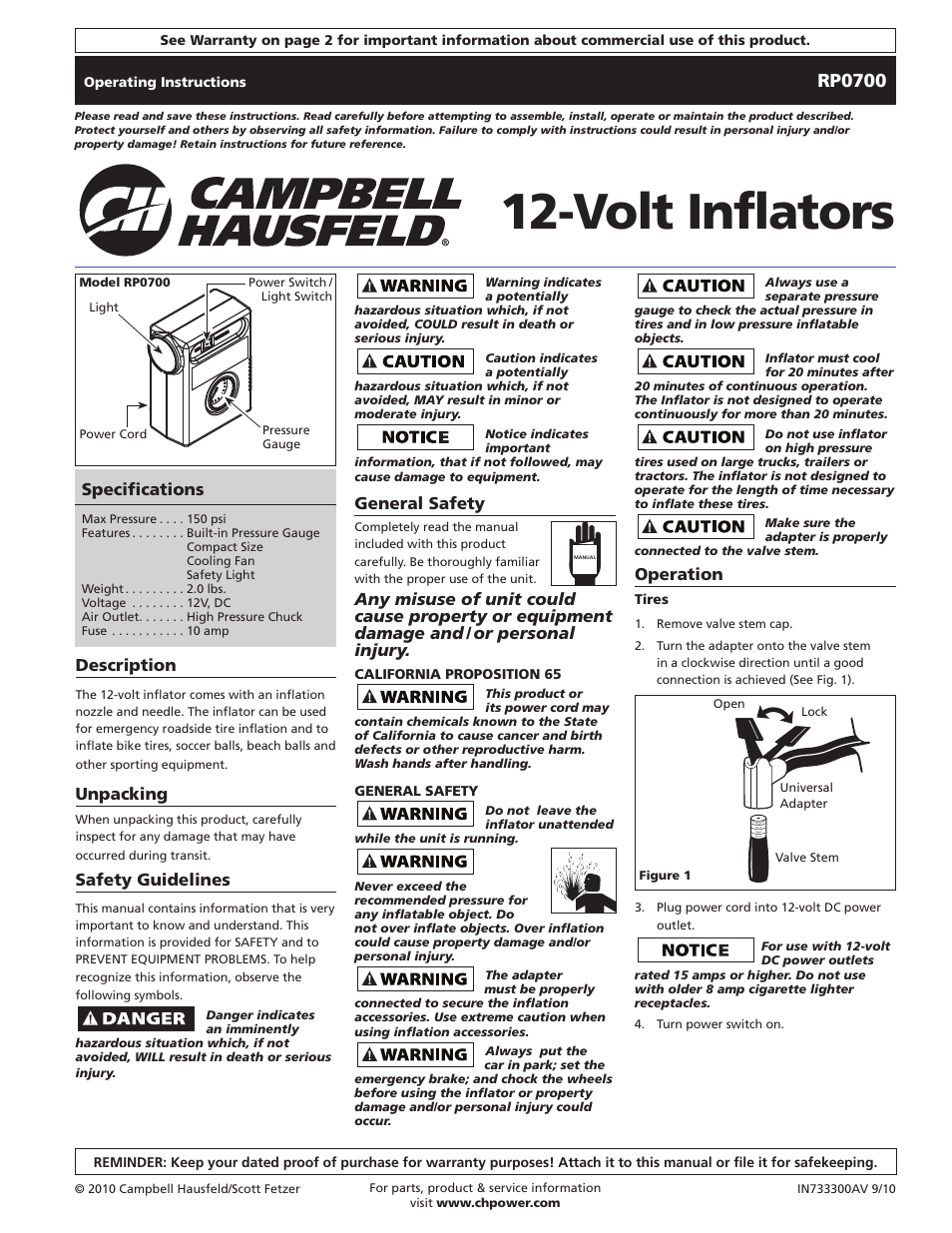 Campbell Hausfeld IN733300AV User Manual | 8 pages