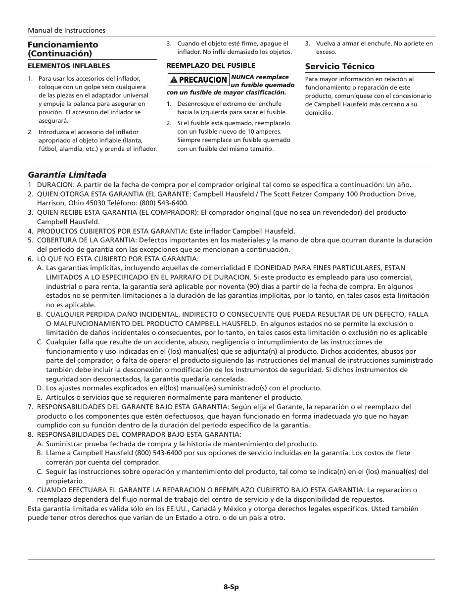 Campbell Hausfeld IN733300AV User Manual | Page 8 / 8