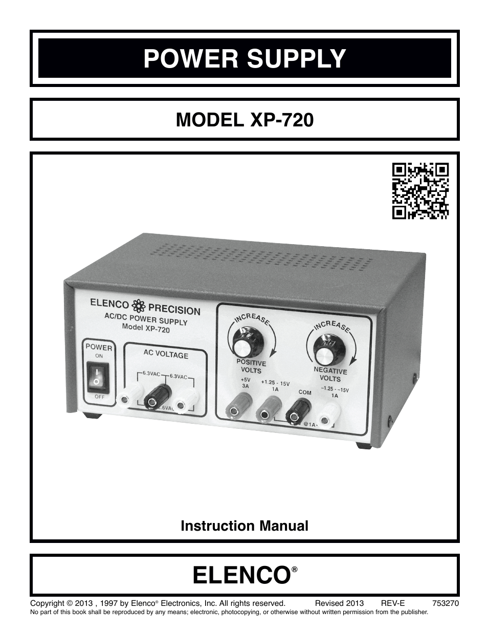 Elenco Triple Supply w/ 12.6VAC CT @ 1A User Manual | 8 pages