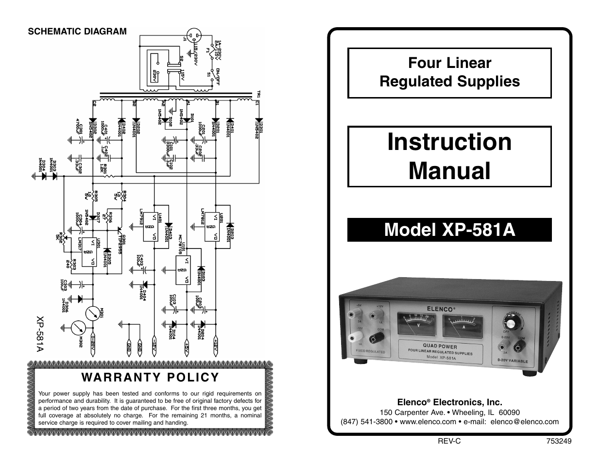 Elenco Quad 020V @ 2.5A 3 Fixed User Manual | 2 pages