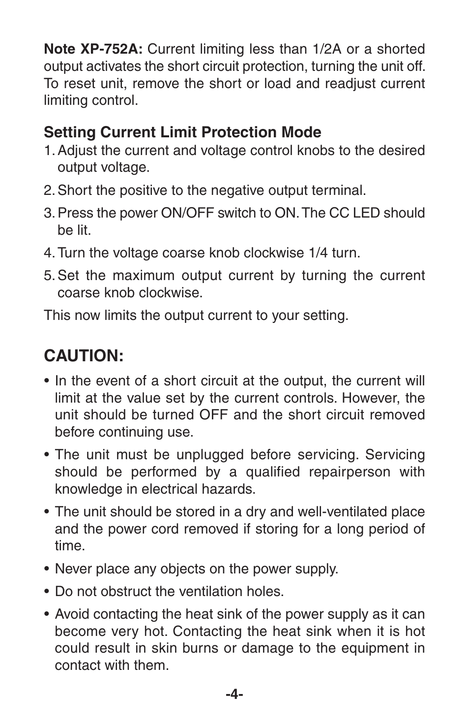 Caution | Elenco 030VDC @ 5A Analog User Manual | Page 5 / 8