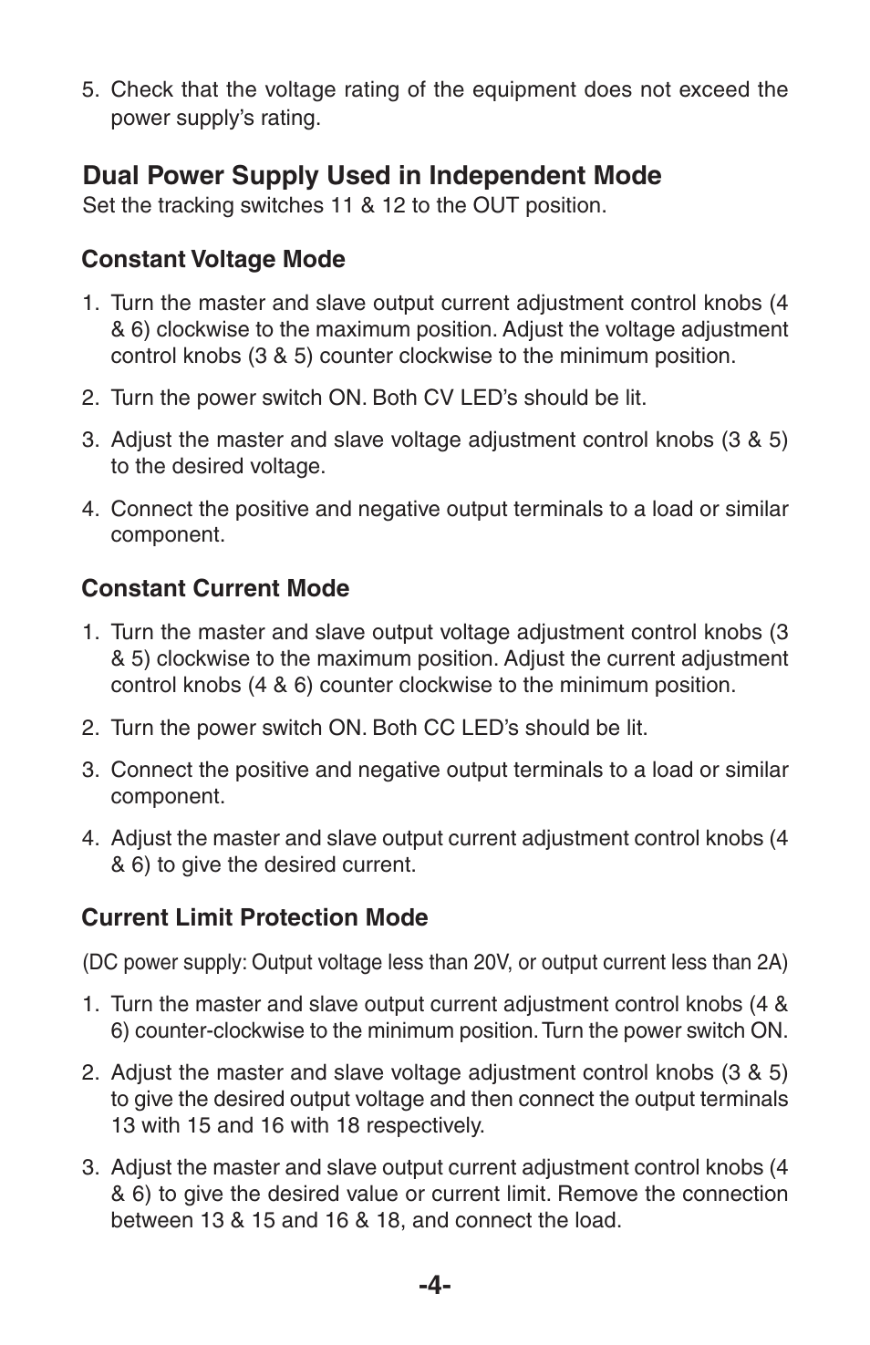 Dual power supply used in independent mode | Elenco Dual 2A LCD User Manual | Page 5 / 8