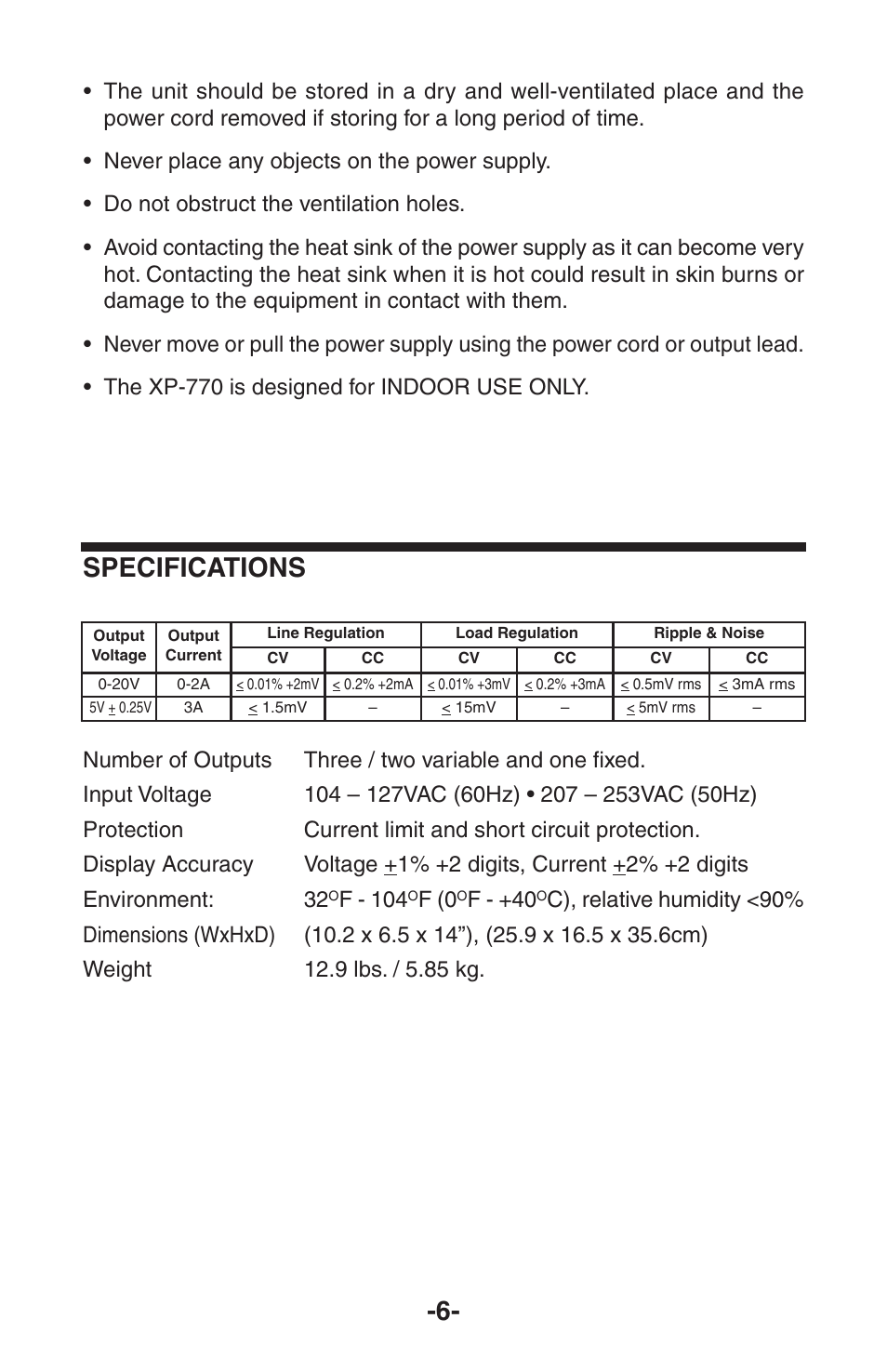 Specifications, F - 104, F (0 | F - +40 | Elenco Dual 2A LCD User Manual | Page 7 / 8