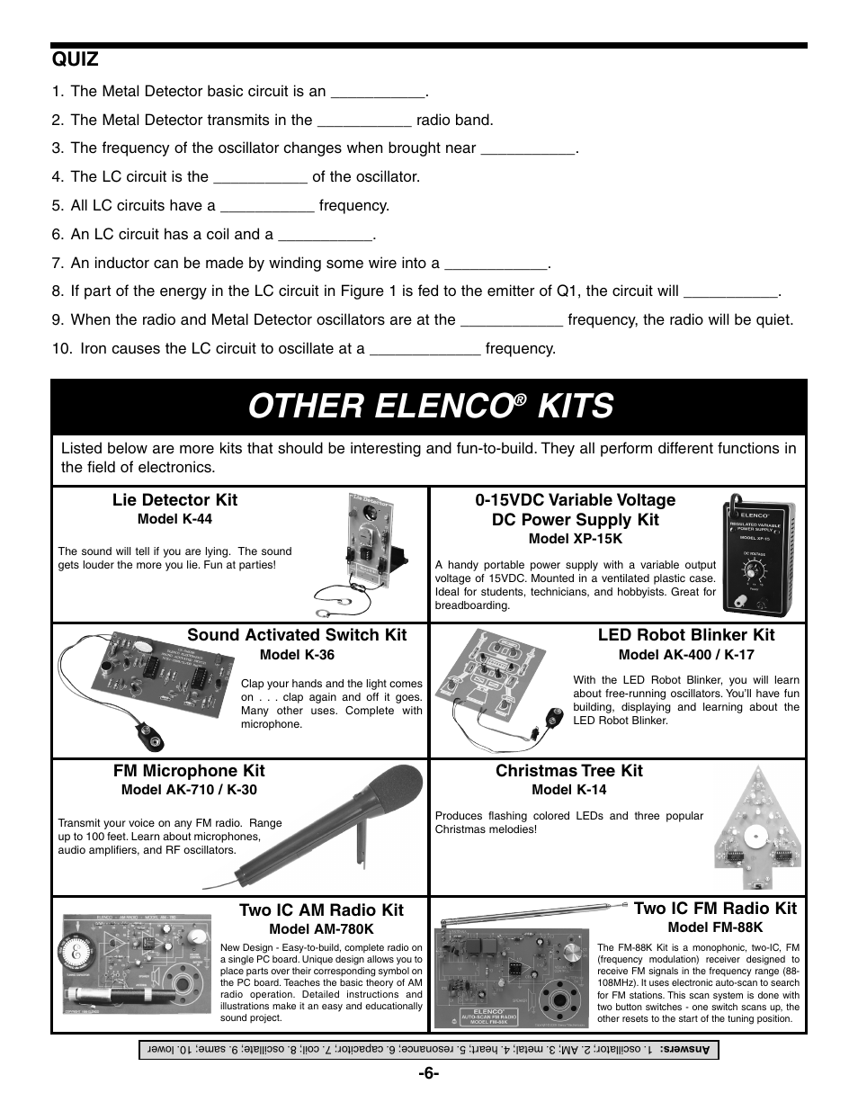 Other elenco, Kits, Quiz | Elenco Metal Detector User Manual | Page 7 / 8