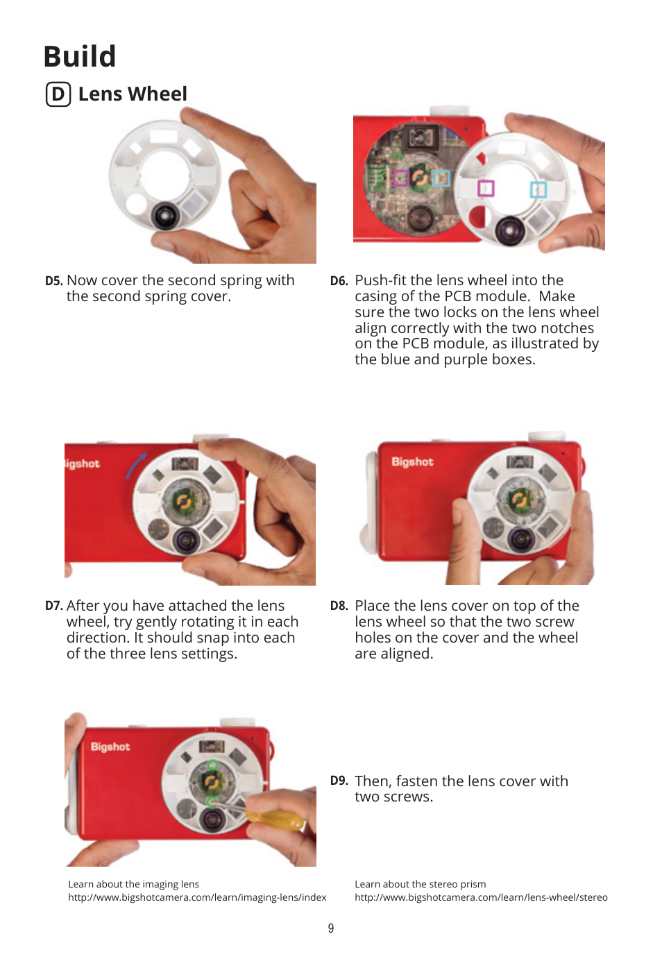 Build, D lens wheel | Elenco Bigshot Camera User Manual | Page 11 / 16