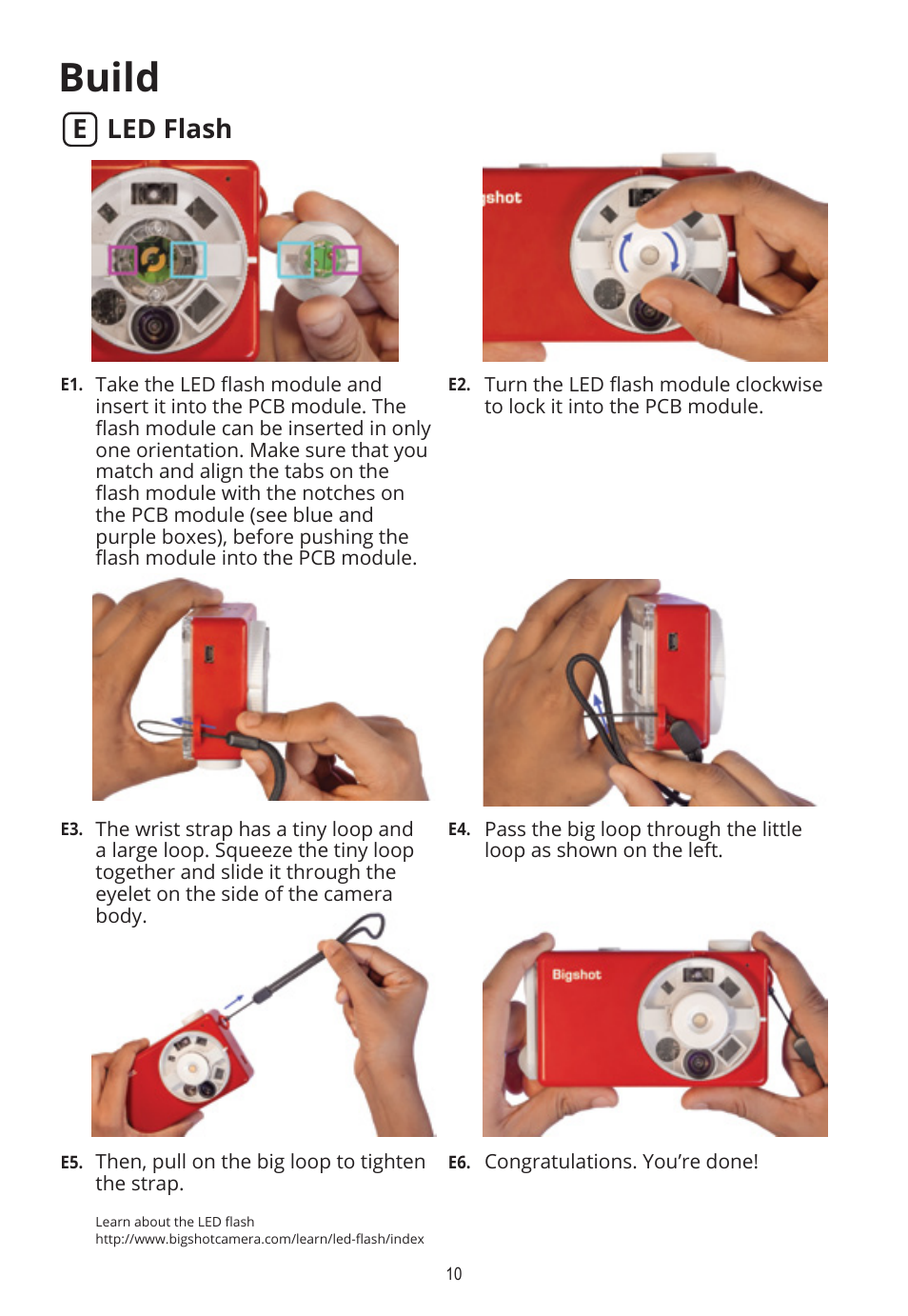 Build, E led flash | Elenco Bigshot Camera User Manual | Page 12 / 16