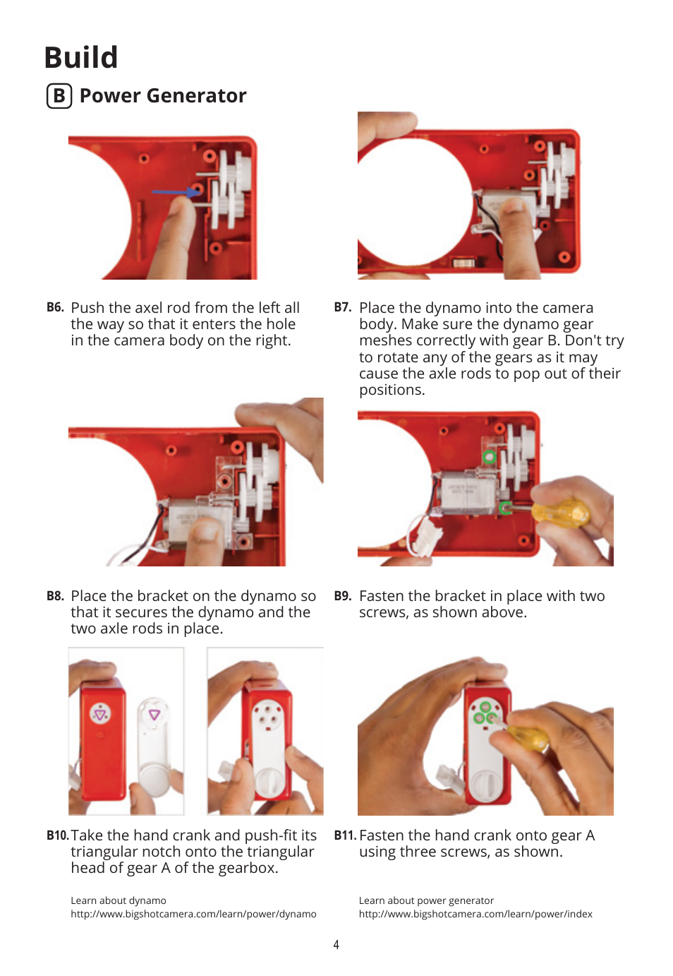 Build, B power generator | Elenco Bigshot Camera User Manual | Page 6 / 16