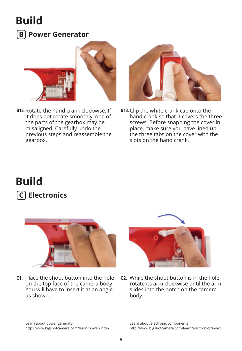 Build, B power generator, C electronics | Elenco Bigshot Camera User Manual | Page 7 / 16