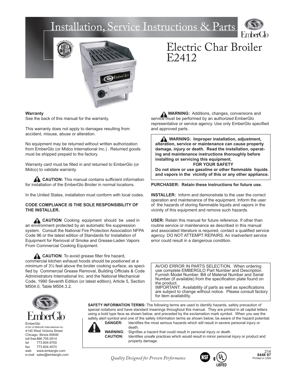 EmberGlo E2412 User Manual | 6 pages