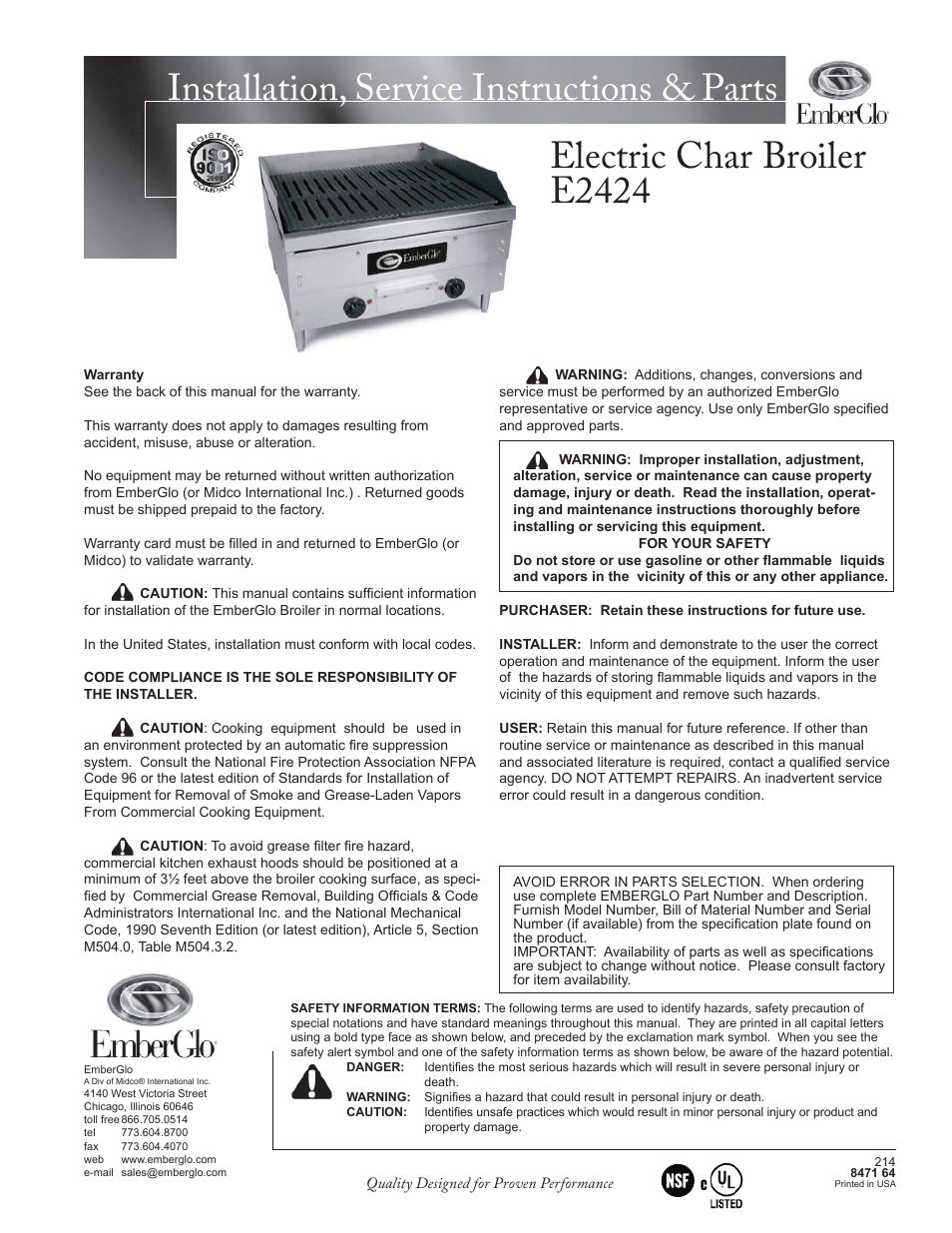 EmberGlo E2424 User Manual | 8 pages