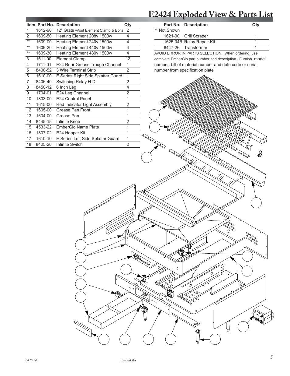 E2424 exploded view & parts list | EmberGlo E2424 User Manual | Page 5 / 8