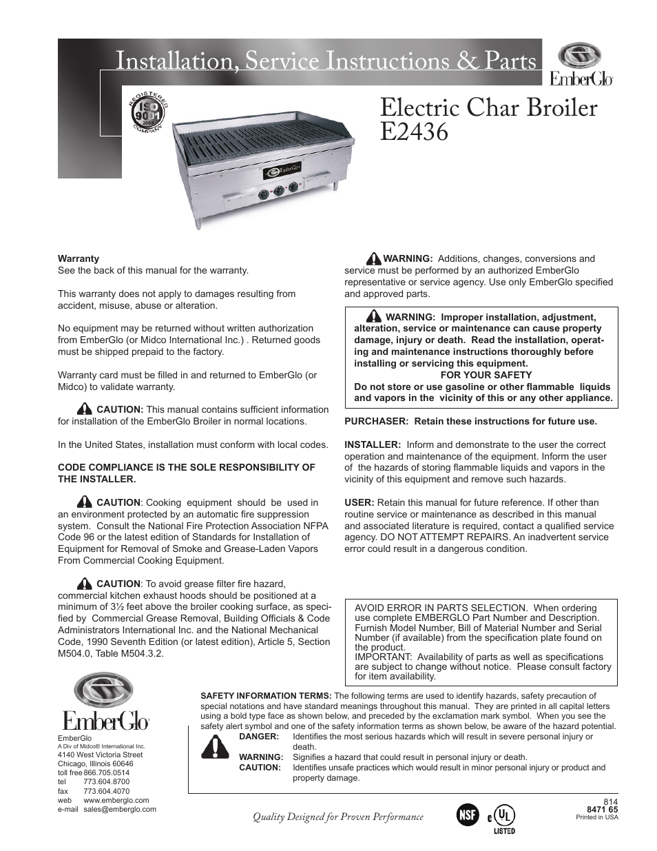 EmberGlo E2436 User Manual | 8 pages