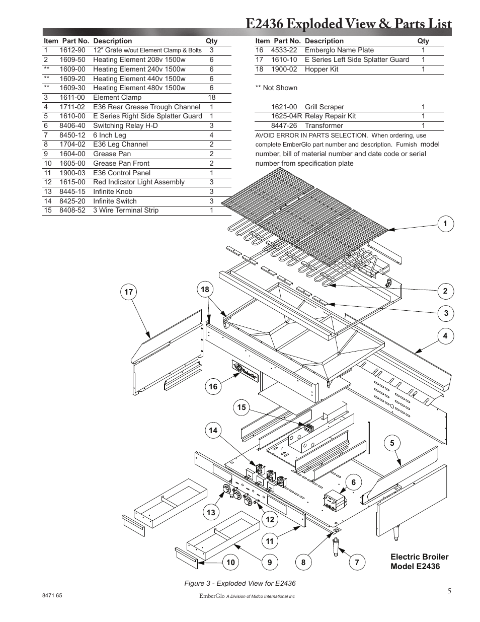 E2436 exploded view & parts list | EmberGlo E2436 User Manual | Page 5 / 8