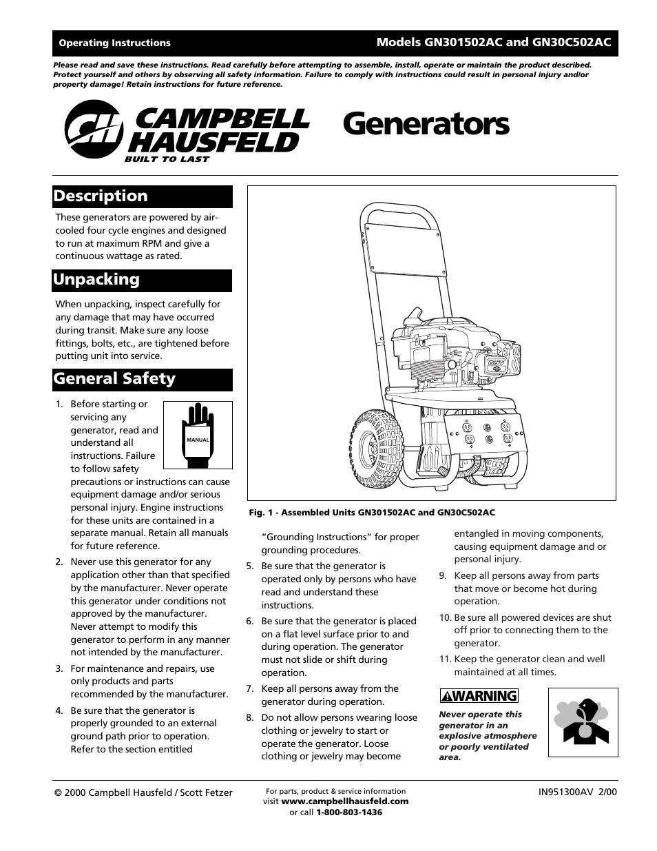 Campbell Hausfeld GN30c502AC User Manual | 24 pages