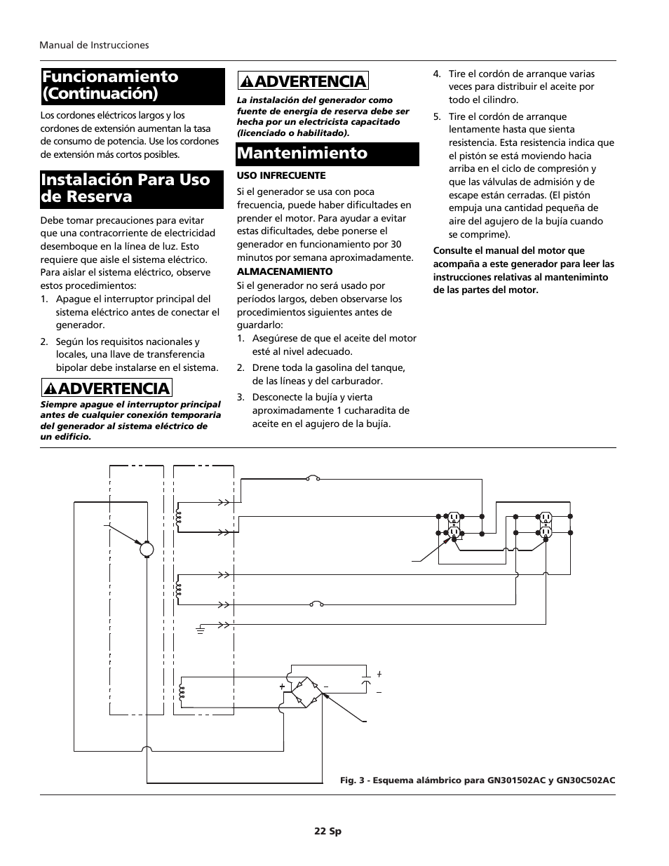 Advertencia | Campbell Hausfeld GN30c502AC User Manual | Page 22 / 24