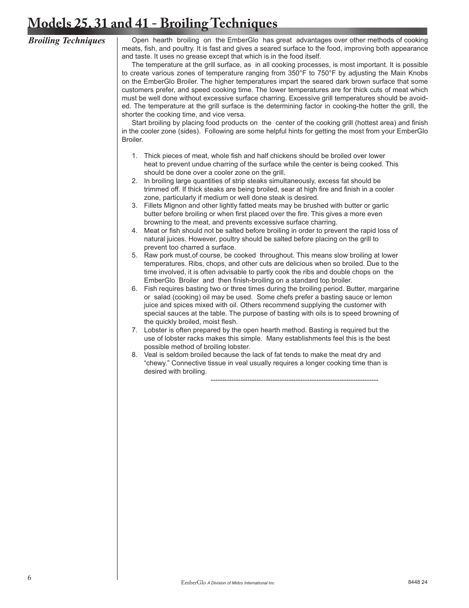 Broiling techniques | EmberGlo Models 41 User Manual | Page 6 / 8