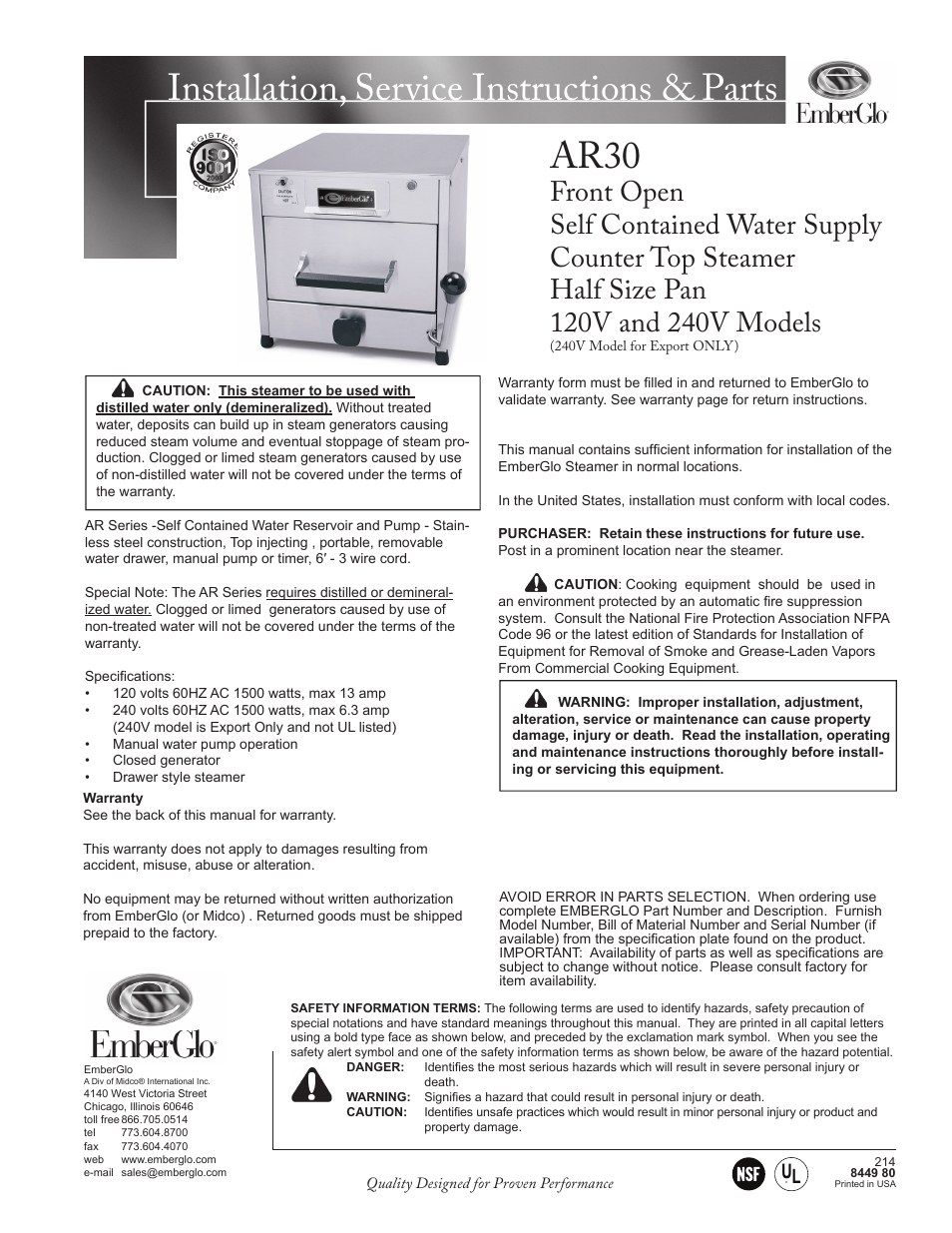 EmberGlo Model AR30 User Manual | 9 pages
