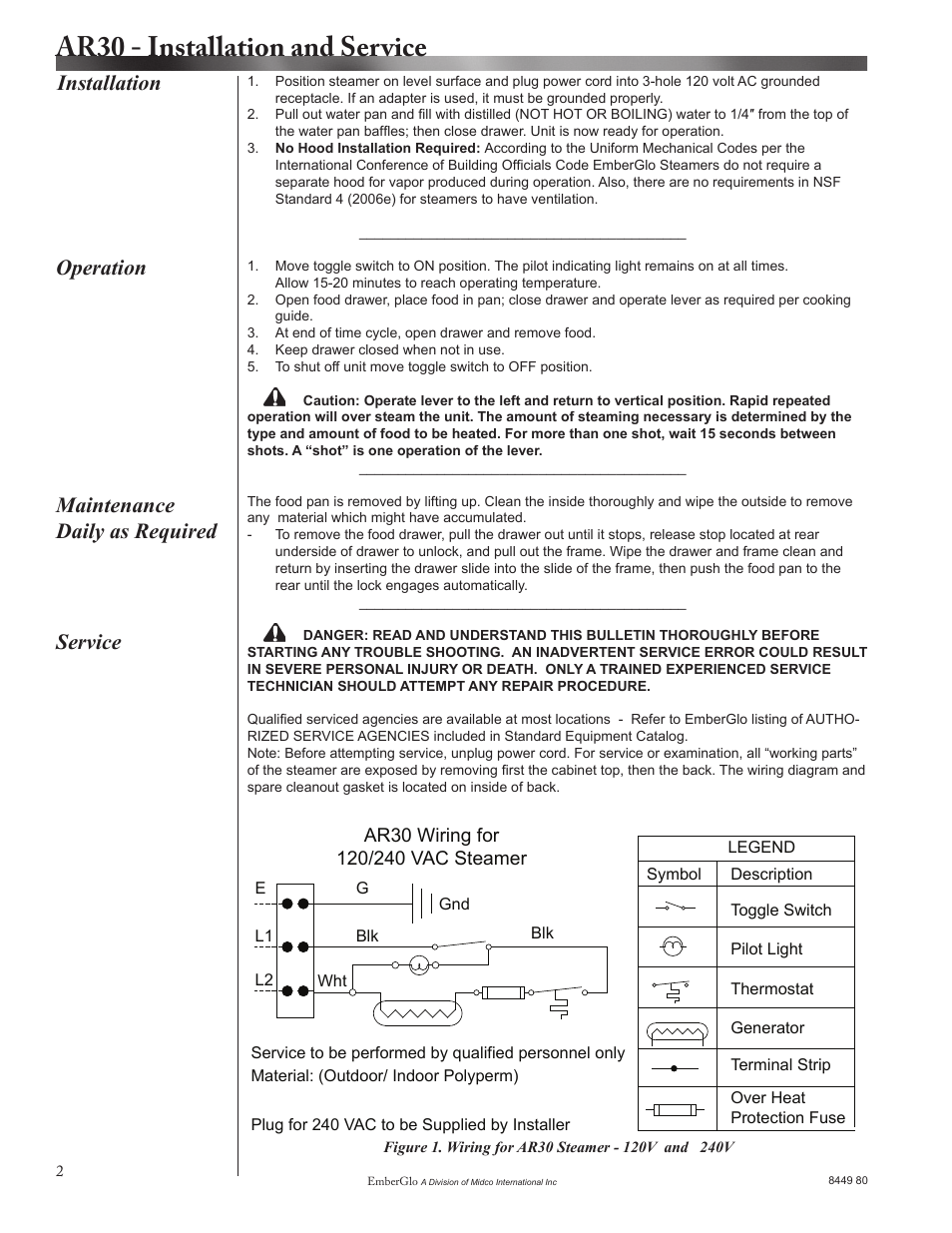Ar30 - installation and service, Service | EmberGlo Model AR30 User Manual | Page 2 / 9
