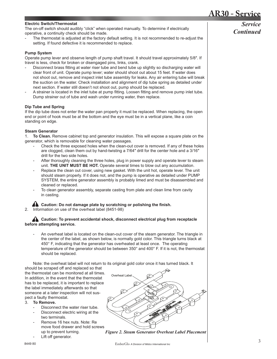 Ar30 - service, Service continued | EmberGlo Model AR30 User Manual | Page 3 / 9