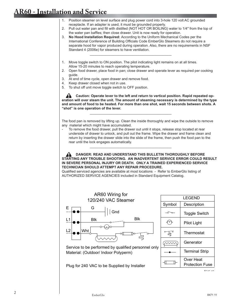 Ar60 - installation and service, Service | EmberGlo Model AR60 User Manual | Page 2 / 9