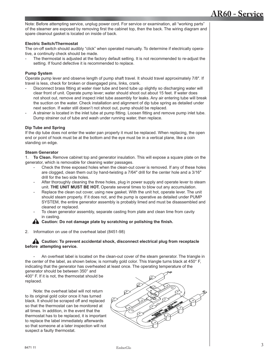 Ar60 - service, Service continued | EmberGlo Model AR60 User Manual | Page 3 / 9
