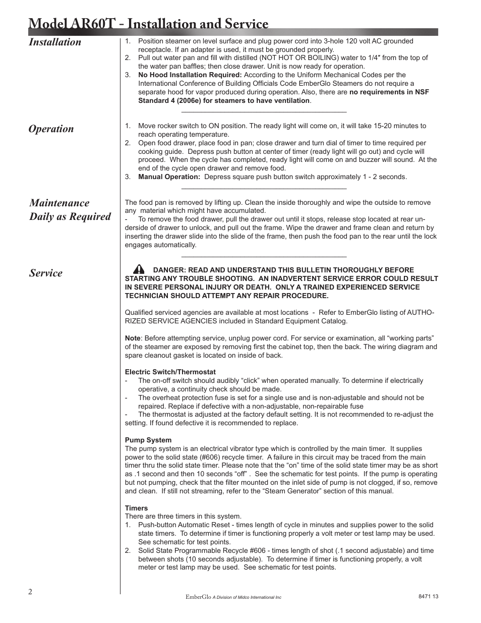 Model ar60t - installation and service, Service | EmberGlo Model AR60T User Manual | Page 2 / 12