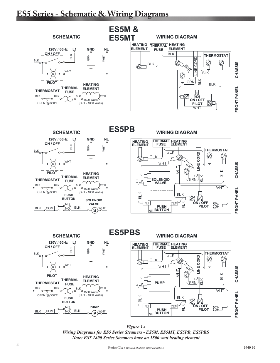 Es5 series - schematic & wiring diagrams, Es5m & es5mt, Es5pb | Es5pbs, Wiring diagram, Schematic, Wiring diagram schematic | EmberGlo ES5 Series User Manual | Page 4 / 10