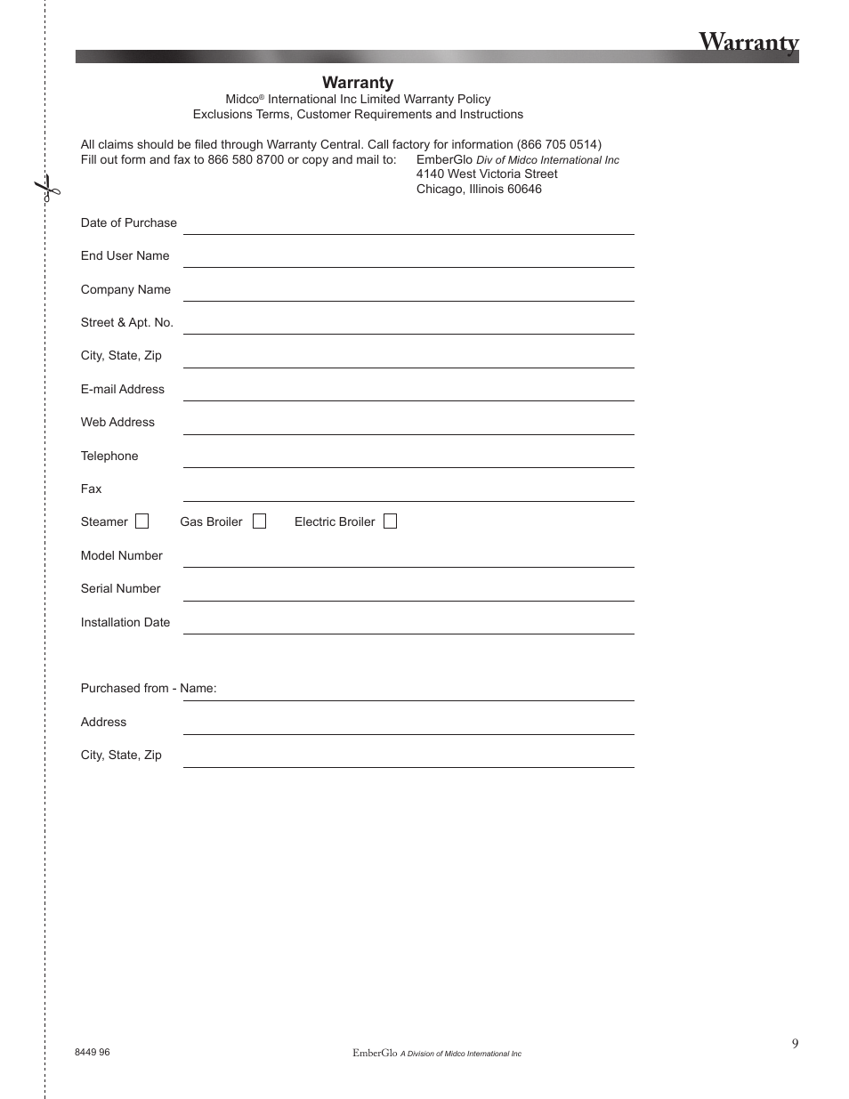Warranty | EmberGlo ES5 Series User Manual | Page 9 / 10