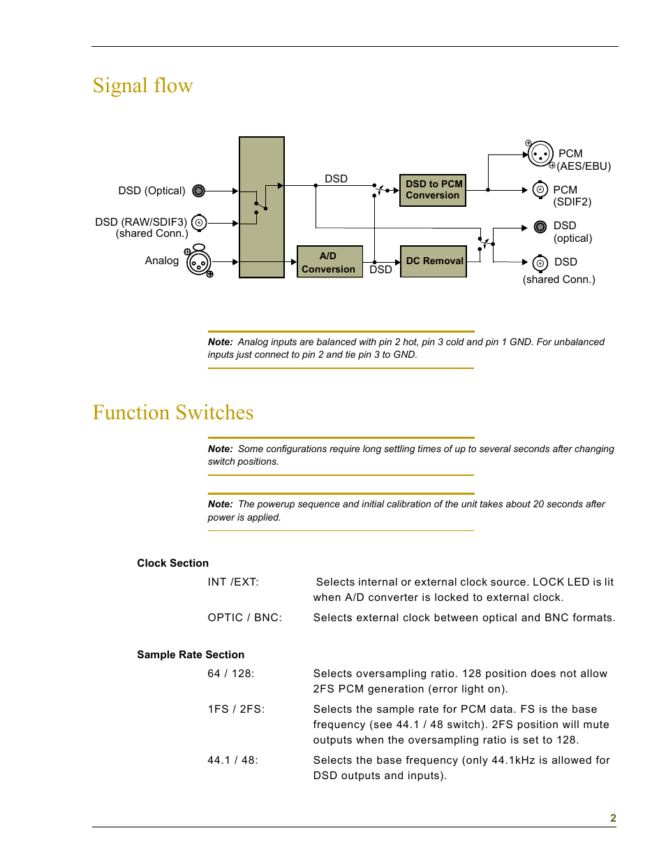 Signal flow, Function switches | EMM Labs DAC8 MKIV User Manual | Page 3 / 15