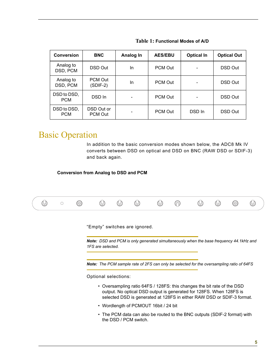 Basic operation, Table 1 | EMM Labs DAC8 MKIV User Manual | Page 6 / 15