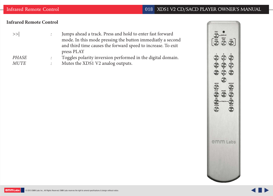 018 infrared remote control | EMM Labs XDS1 User Manual | Page 18 / 21