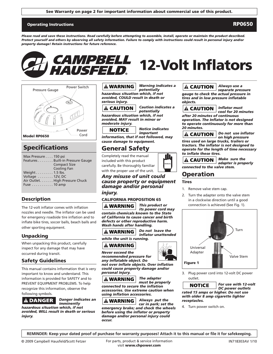 Campbell Hausfeld IN718303AV User Manual | 8 pages